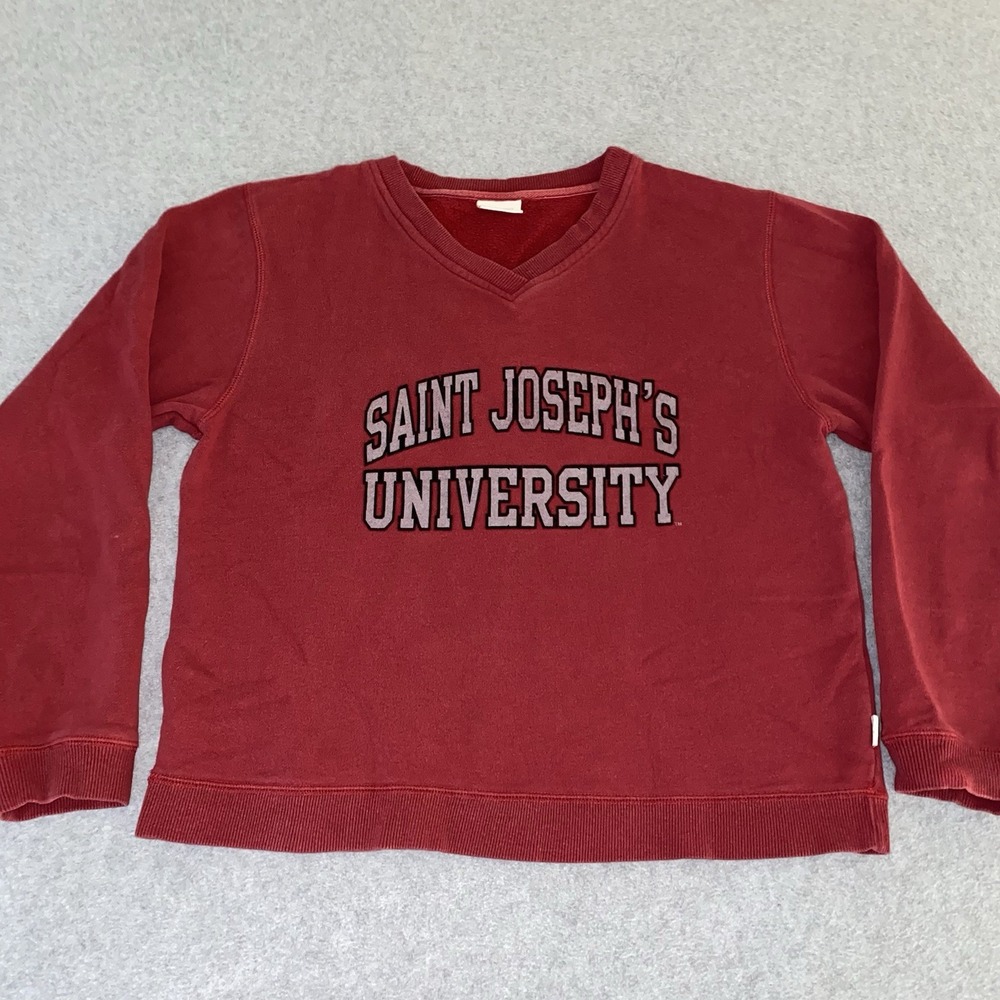 Vtg JanSport Saint Joseph's University Women's M Red Flock V-Neck Sweatshirt Y2K